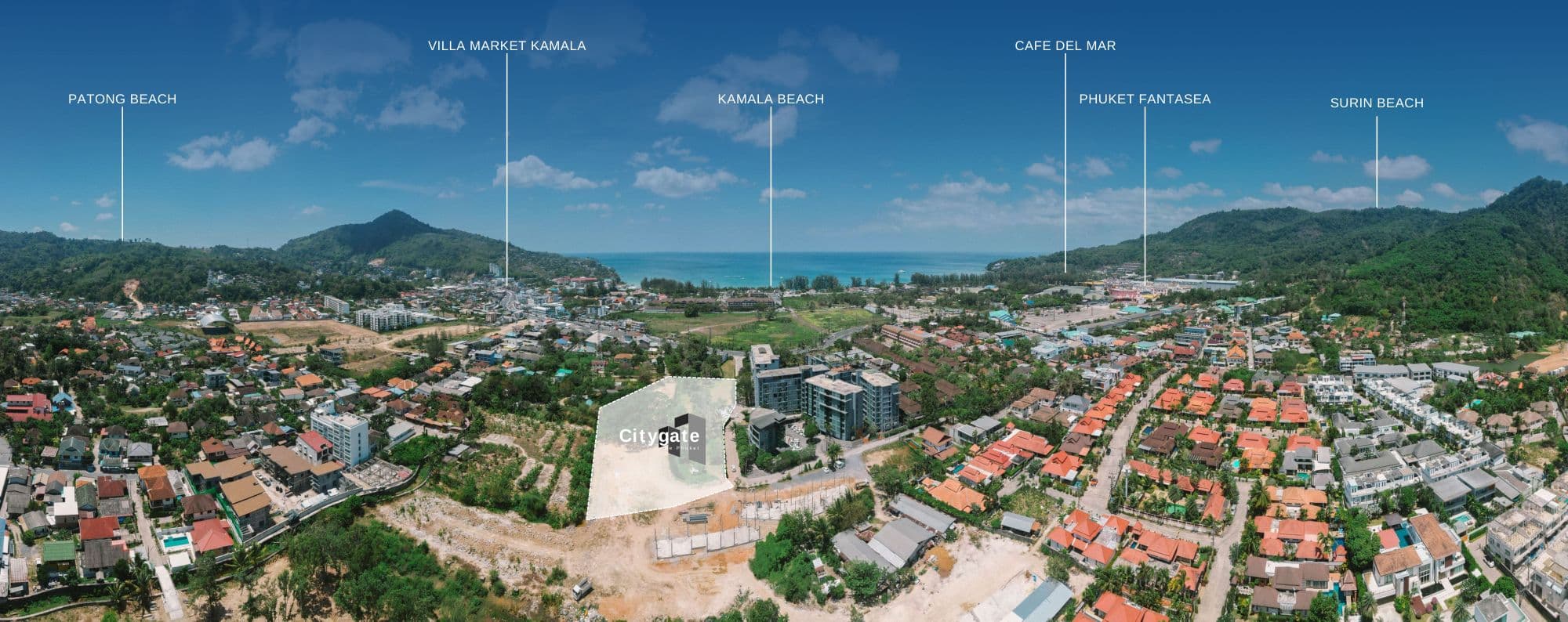 Aerial view of Citygate de Phuket and nearby beaches in Kamala