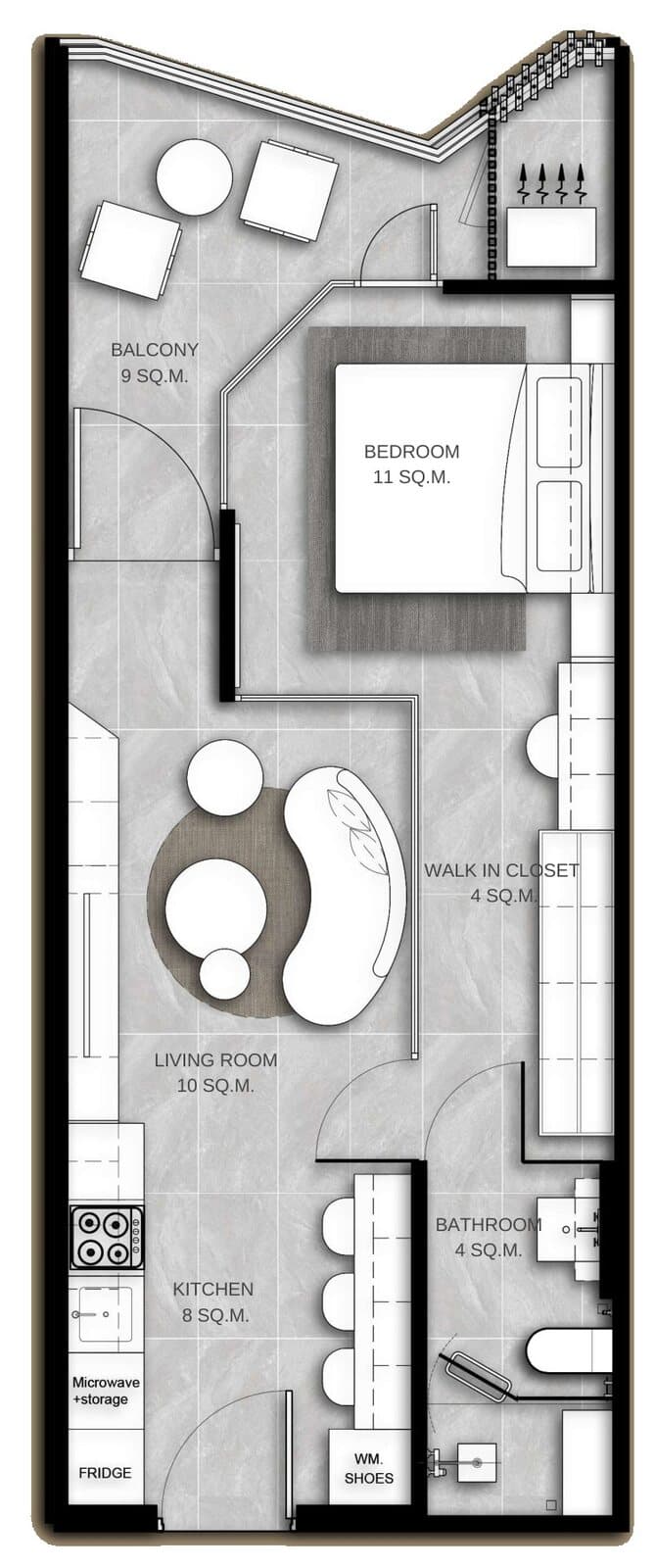 1 Bedroom 46 sq.m. unit layout